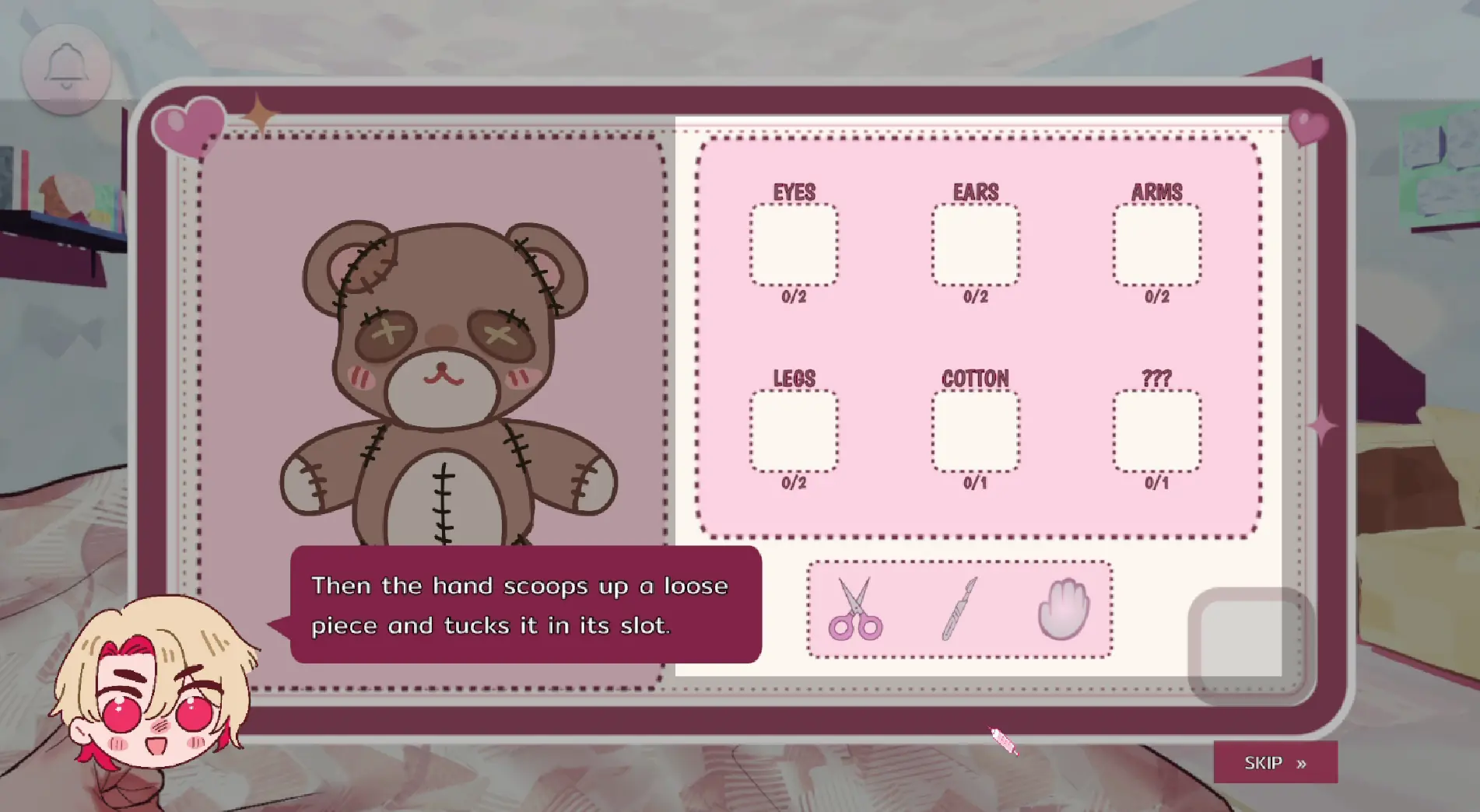 Doll sorting activity with scissors and body part trays