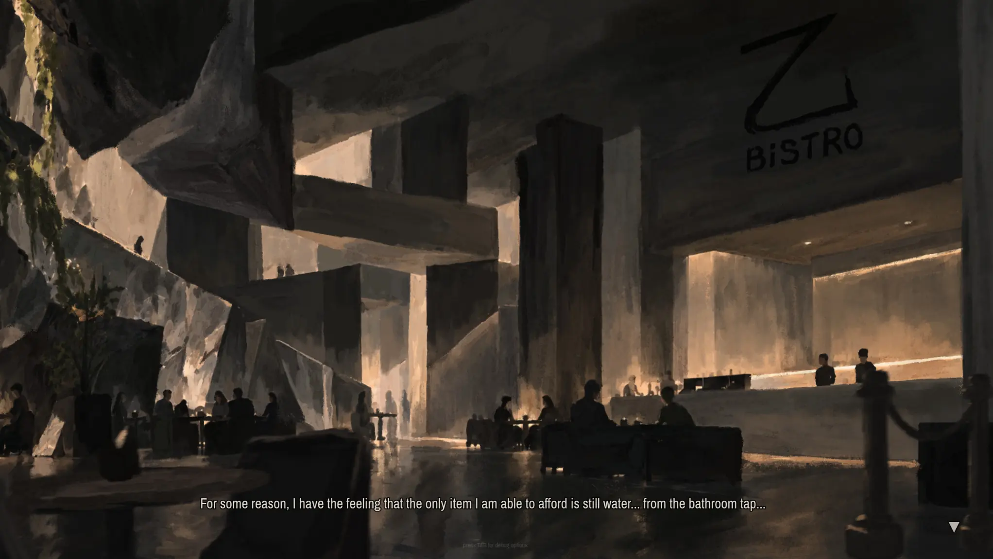 A softly lit restaurant whose dining area appears in the story opening
