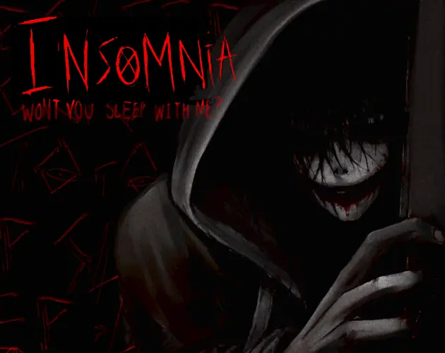 Insomnia Jeff The Killer cover art showing a hooded figure with a bloodied grin beneath a red hand-scrawled title