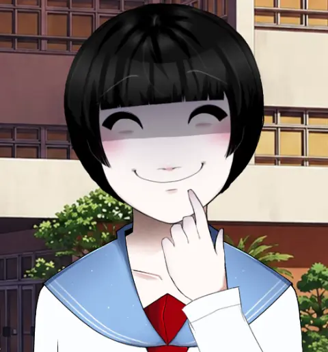 Yui smiling cheerfully in a school uniform outside the school building in My Best Friend Yui