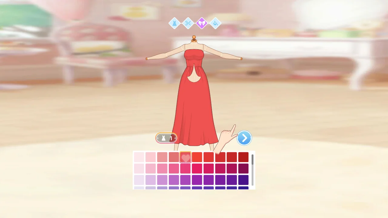 Red dress in Tailor Stylist with a grid of colors to choose from