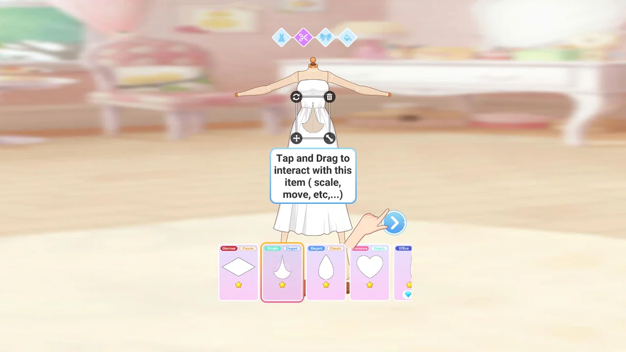 Tailor Stylist cutout editing screen with a dress on a mannequin