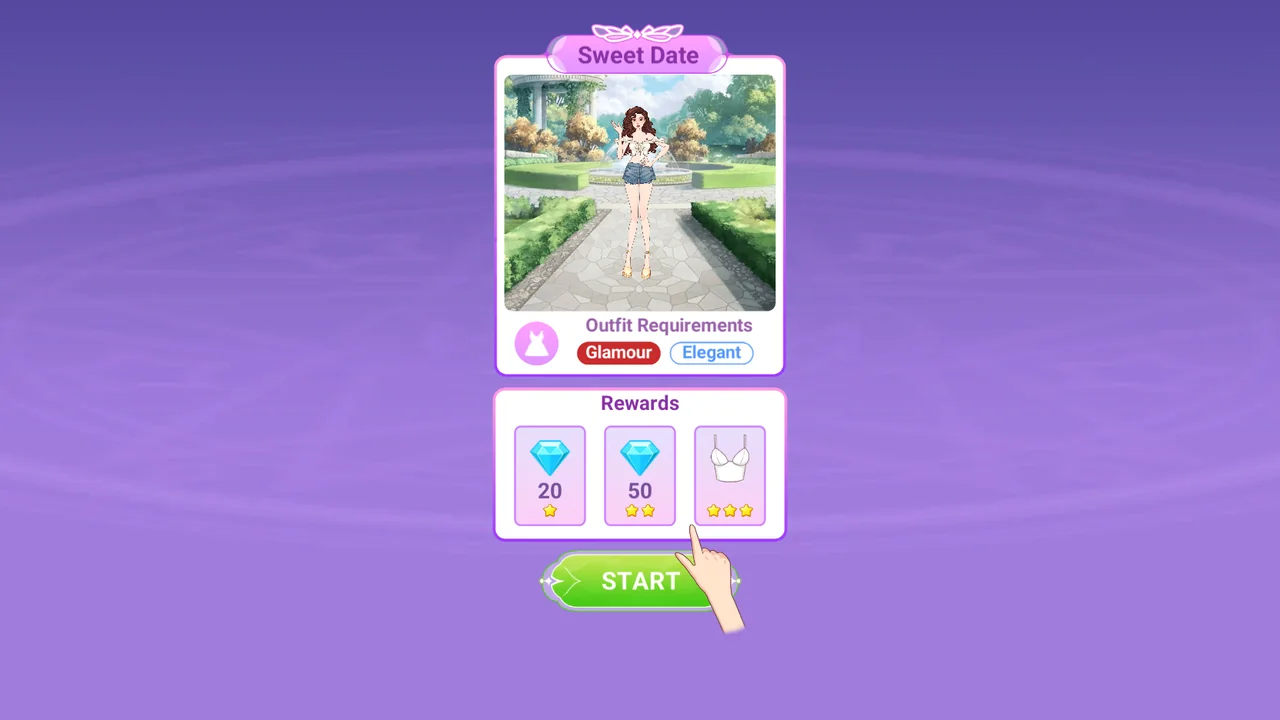 Sweet Date story brief showing Glamour and Elegant outfit requirements