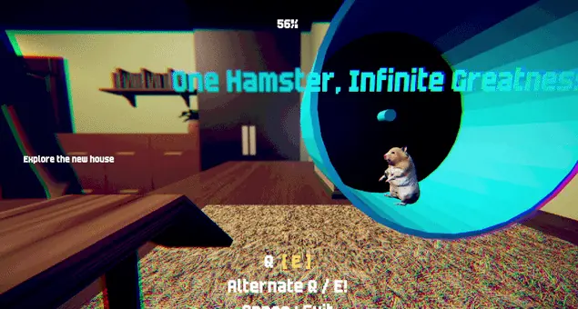 Hamster running in a blue wheel with a progress display