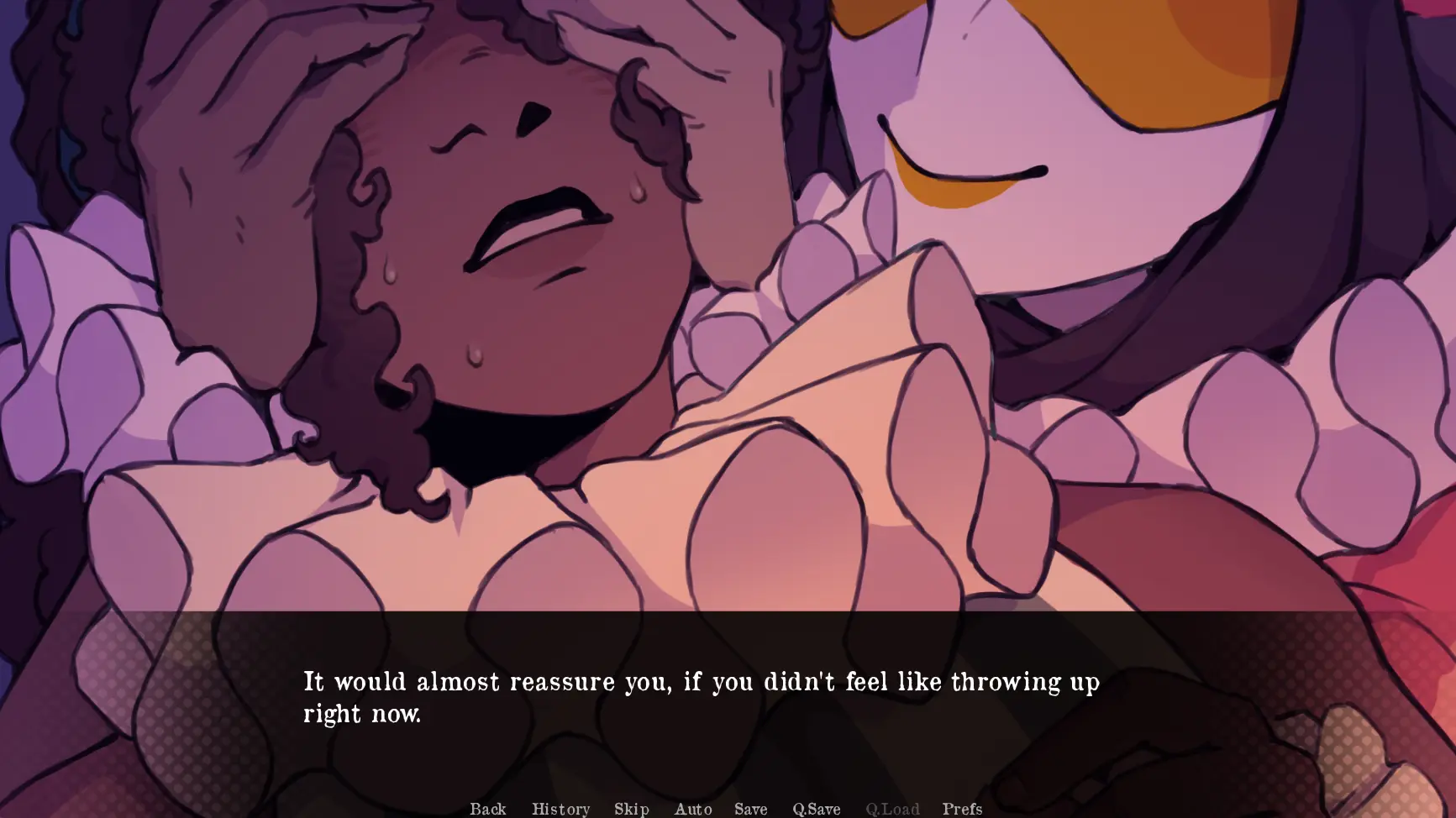 Where the Spotlight Lingers screenshot from a close, unsettling scene with hands over the protagonist's face